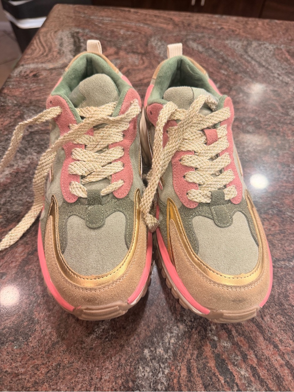 Blowfish Olive Suede Slip-On with Subtle Pink Stitching excellent condition